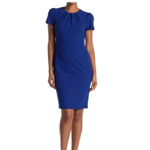 MAGGY LONDON Pleated Neck Short Sleeve Sheath Dress NWT / Royal Blue Work Dress